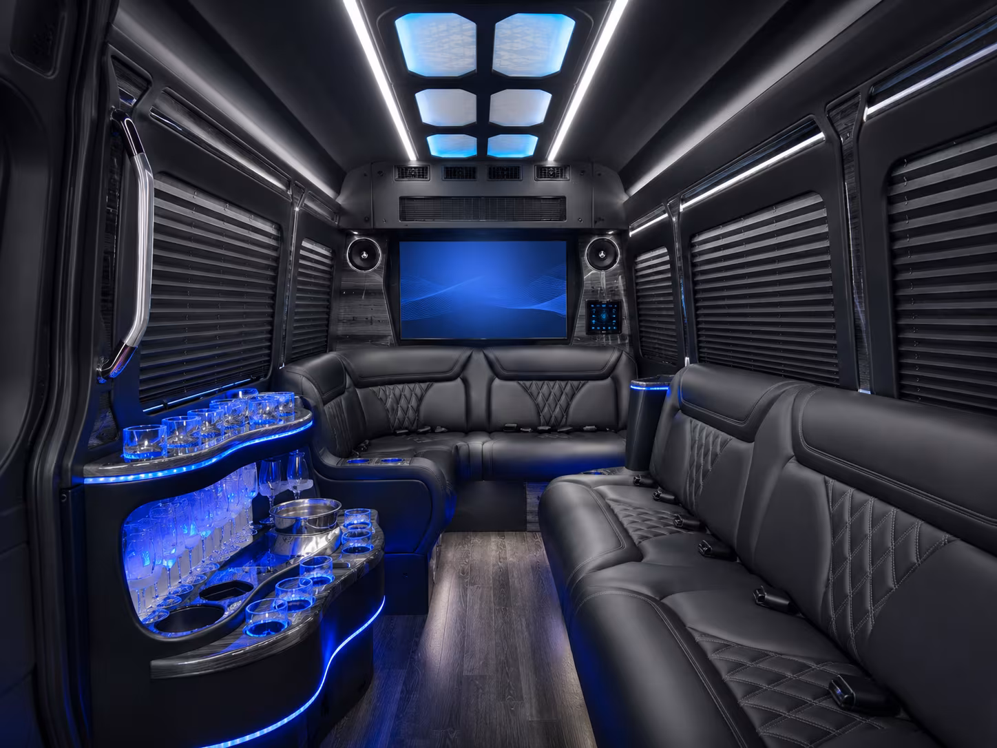 lodi 25 passenger party bus interior