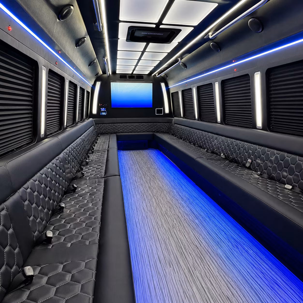 lodi 50 passenger party bus inside